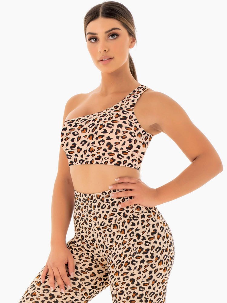 Ryderwear Adapt One Shoulder Sports Bra Leopard | BENS-17043