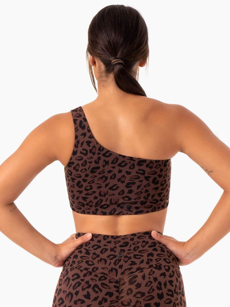 Ryderwear Adapt One Shoulder Sports Bra Čokolády Leopard | BICM-09164