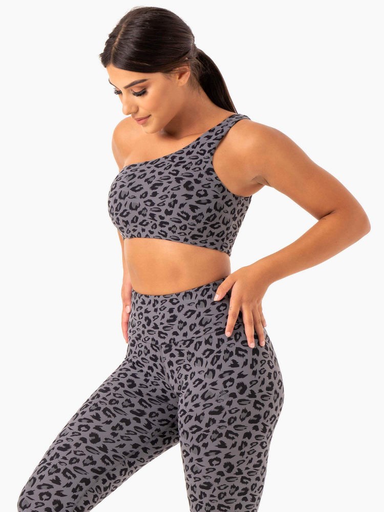 Ryderwear Adapt One Shoulder Sports Bra Šedé Leopard | IYOP-31569