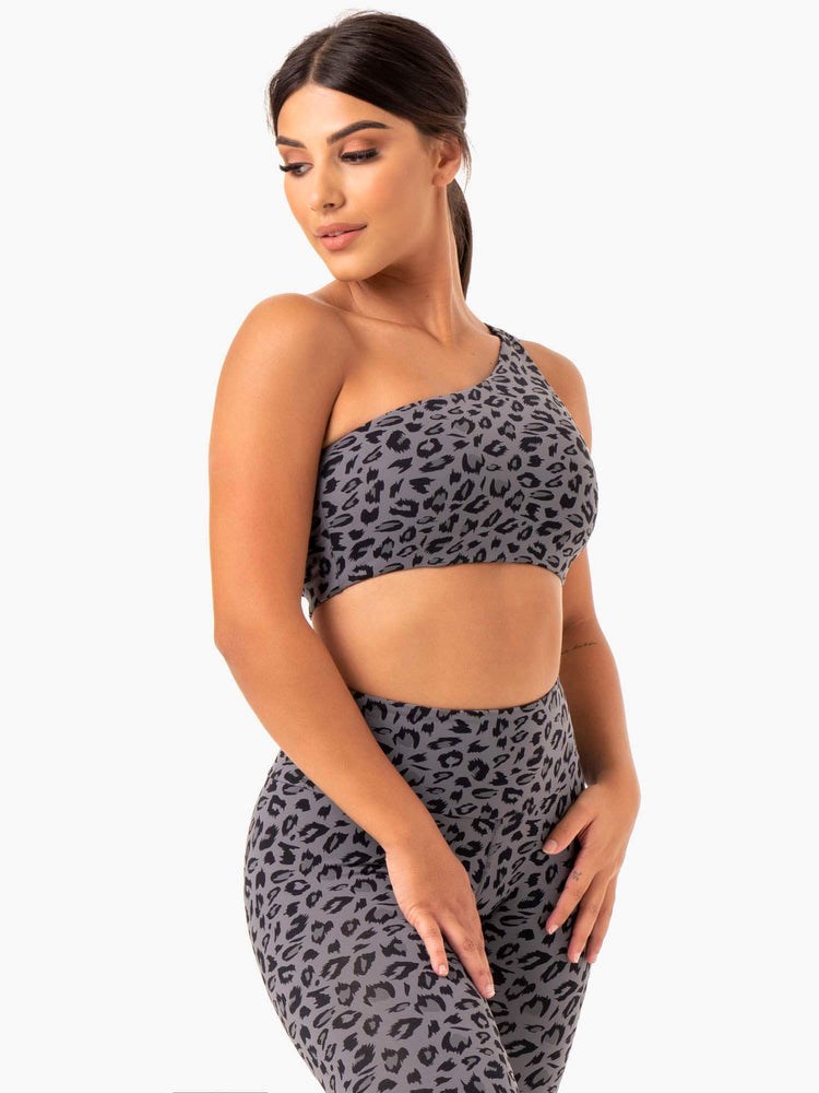 Ryderwear Adapt One Shoulder Sports Bra Šedé Leopard | IYOP-31569