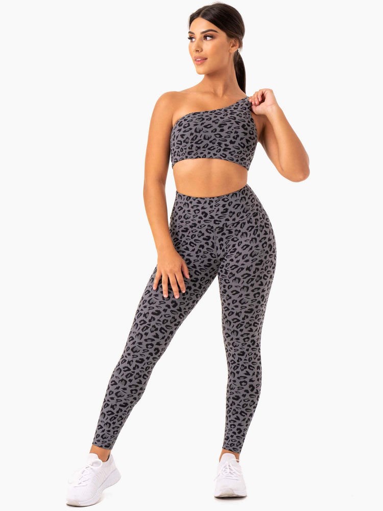 Ryderwear Adapt One Shoulder Sports Bra Šedé Leopard | IYOP-31569