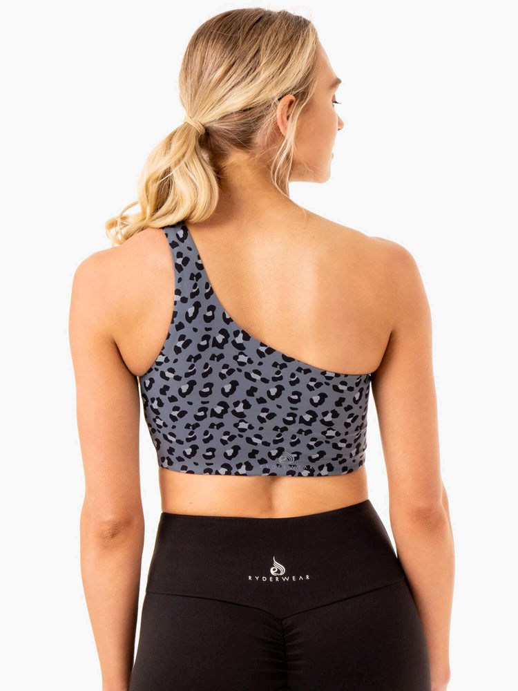 Ryderwear Adapt One Shoulder Sports Bra Blankyt Leopard | IYUS-47963