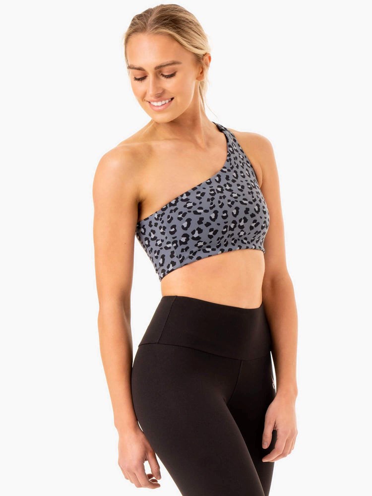 Ryderwear Adapt One Shoulder Sports Bra Blankyt Leopard | IYUS-47963