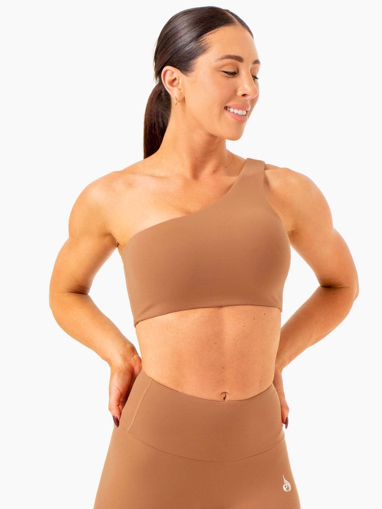 Ryderwear Adapt One Shoulder Sports Bra Mocha | VUKY-09837