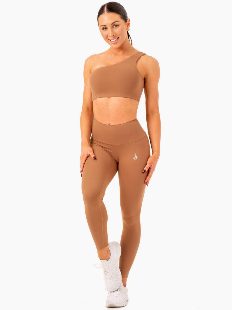 Ryderwear Adapt One Shoulder Sports Bra Mocha | VUKY-09837