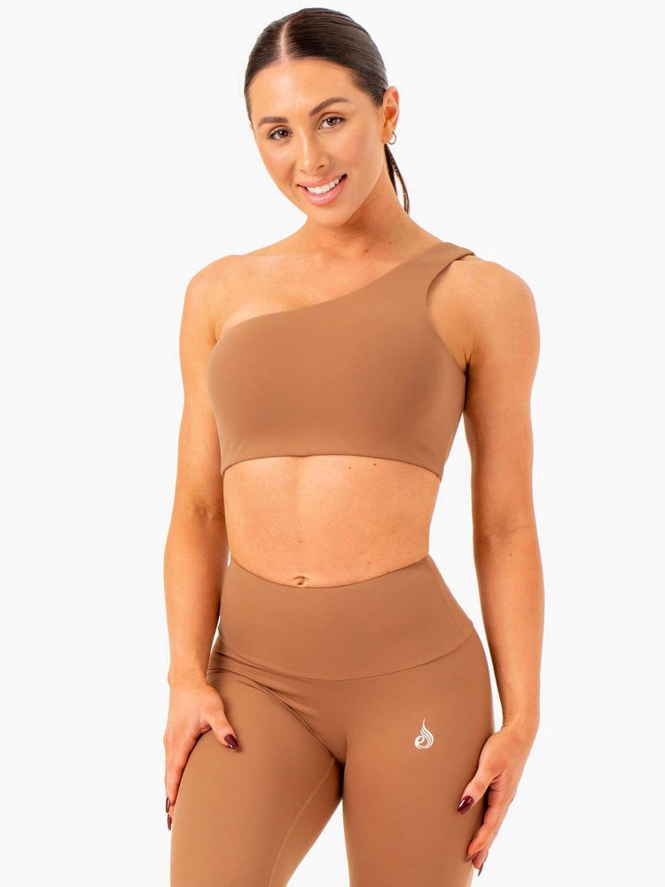 Ryderwear Adapt One Shoulder Sports Bra Mocha | VUKY-09837