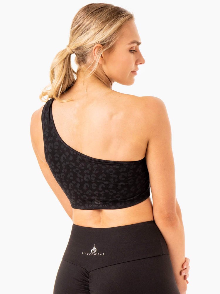 Ryderwear Adapt One Shoulder Sports Bra Černé Leopard | VXEH-41726