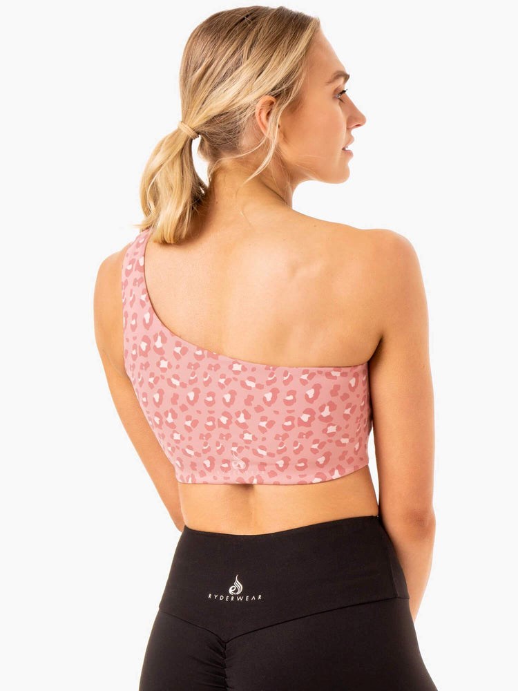 Ryderwear Adapt One Shoulder Sports Bra Růžové Leopard | WNYJ-38492