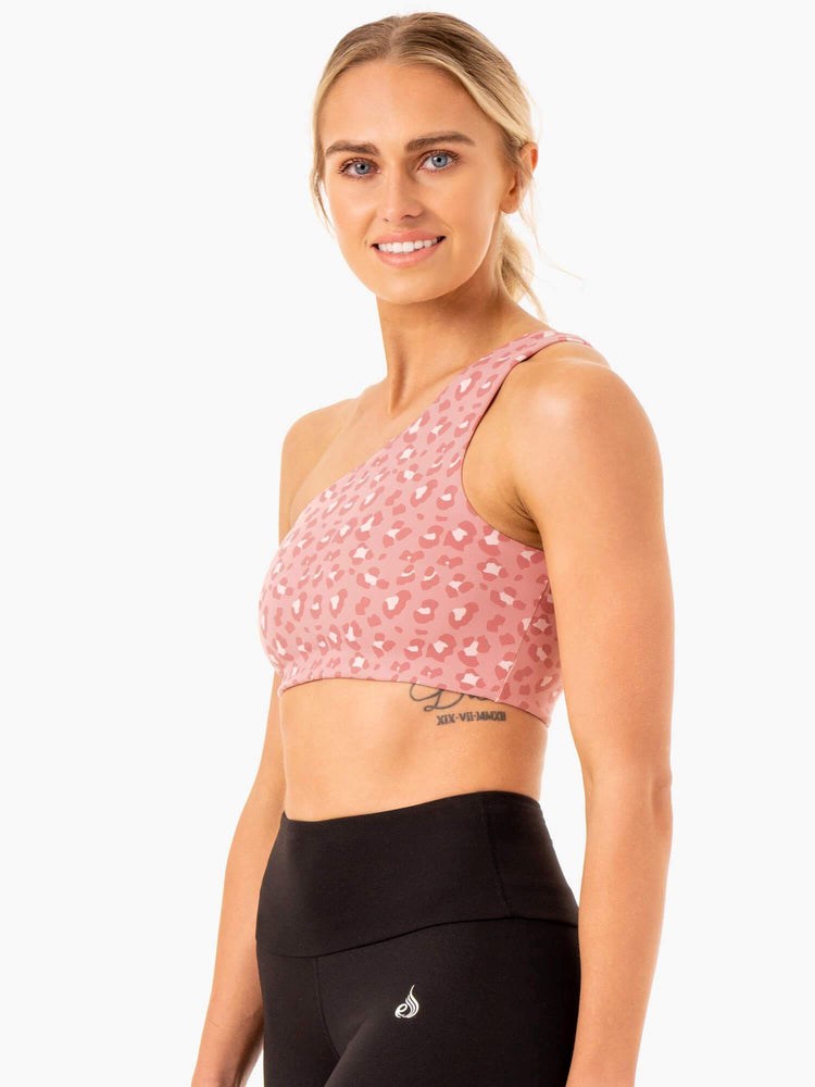 Ryderwear Adapt One Shoulder Sports Bra Růžové Leopard | WNYJ-38492