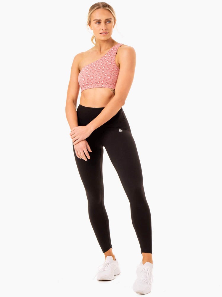 Ryderwear Adapt One Shoulder Sports Bra Růžové Leopard | WNYJ-38492