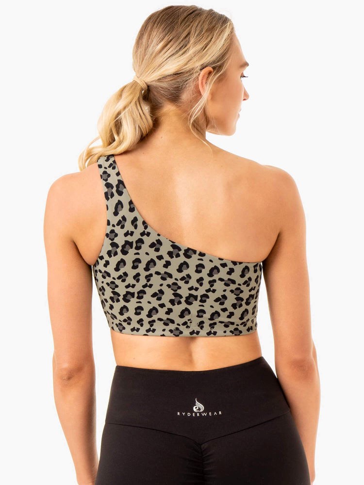 Ryderwear Adapt One Shoulder Sports Bra Hnědožlutý Leopard | ZFAN-24057