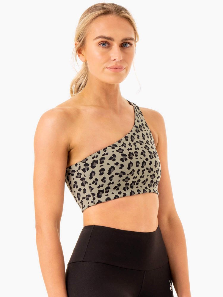 Ryderwear Adapt One Shoulder Sports Bra Hnědožlutý Leopard | ZFAN-24057