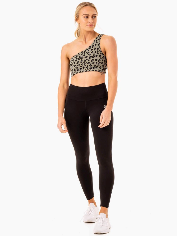 Ryderwear Adapt One Shoulder Sports Bra Hnědožlutý Leopard | ZFAN-24057