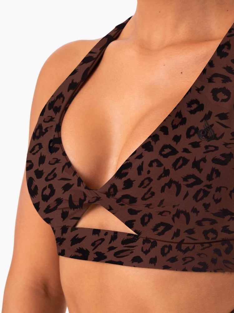 Ryderwear Adapt Twist Sports Bra Čokolády Leopard | KCAX-83540