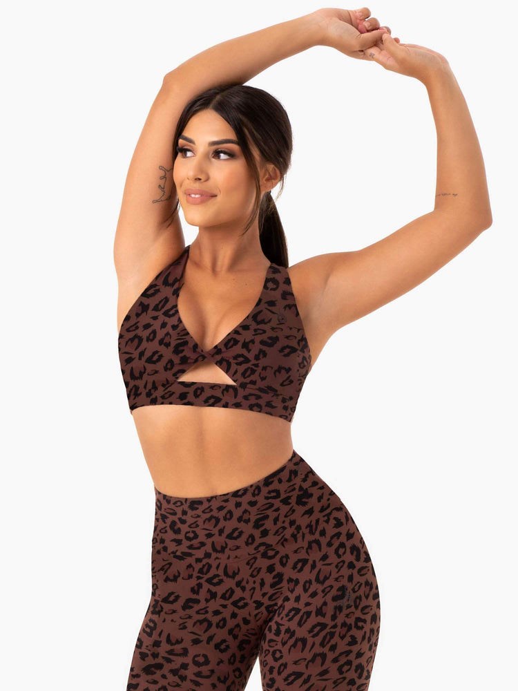 Ryderwear Adapt Twist Sports Bra Čokolády Leopard | KCAX-83540