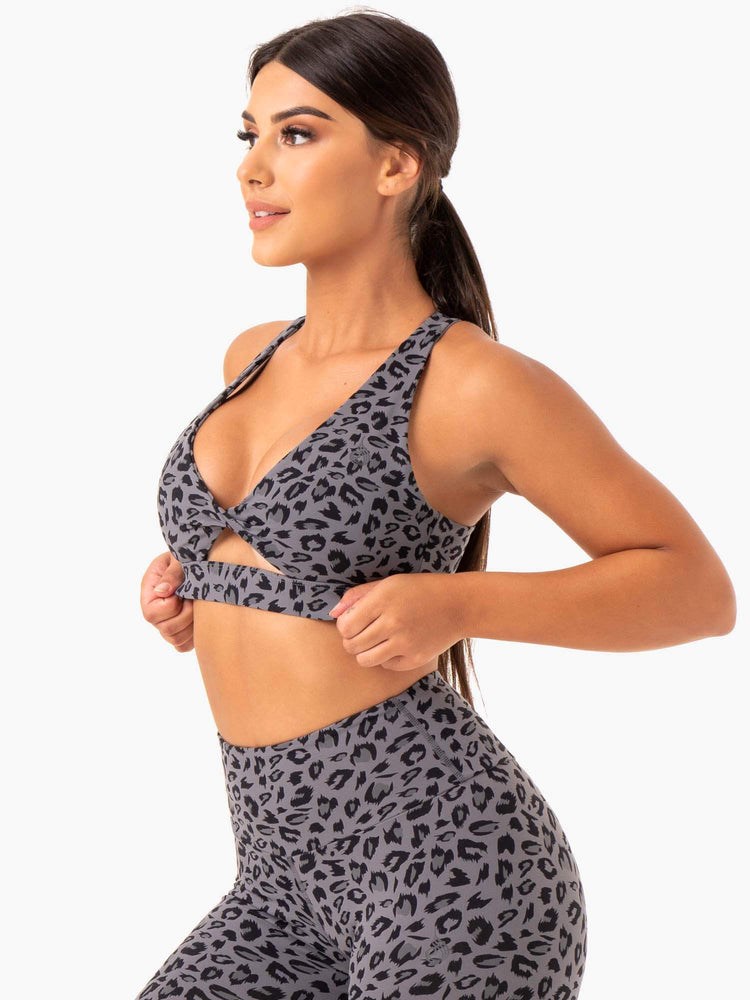 Ryderwear Adapt Twist Sports Bra Šedé Leopard | IMHP-35189