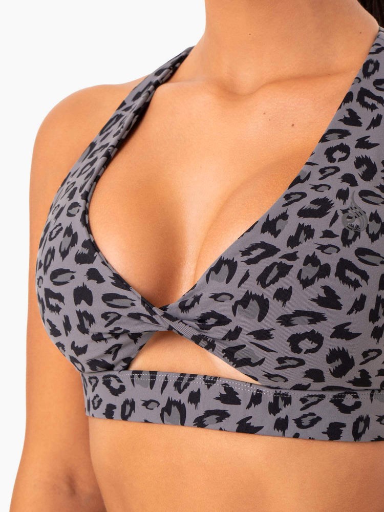 Ryderwear Adapt Twist Sports Bra Šedé Leopard | IMHP-35189