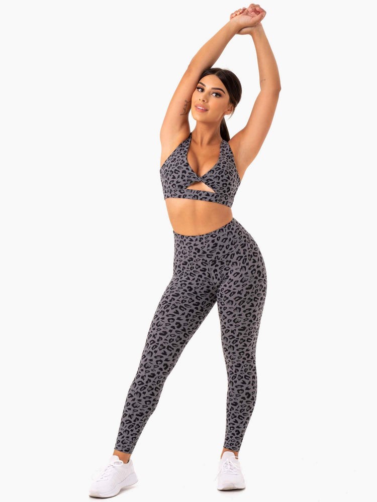 Ryderwear Adapt Twist Sports Bra Šedé Leopard | IMHP-35189