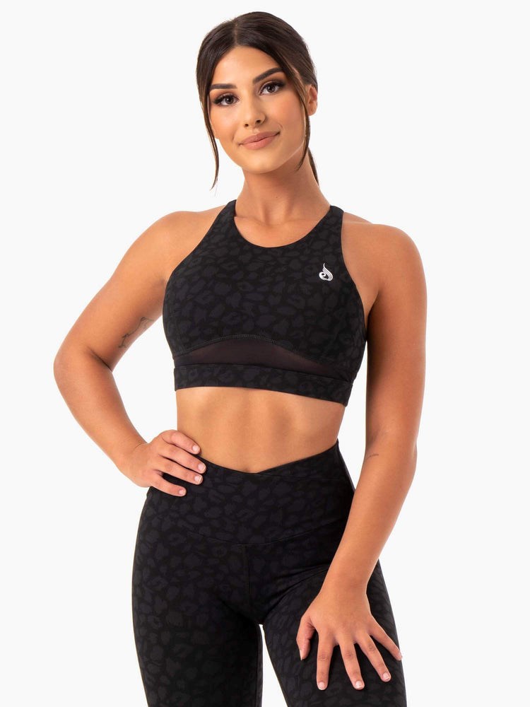 Ryderwear Amazon Mesh Sports Bra Černé Leopard | GQLX-58210