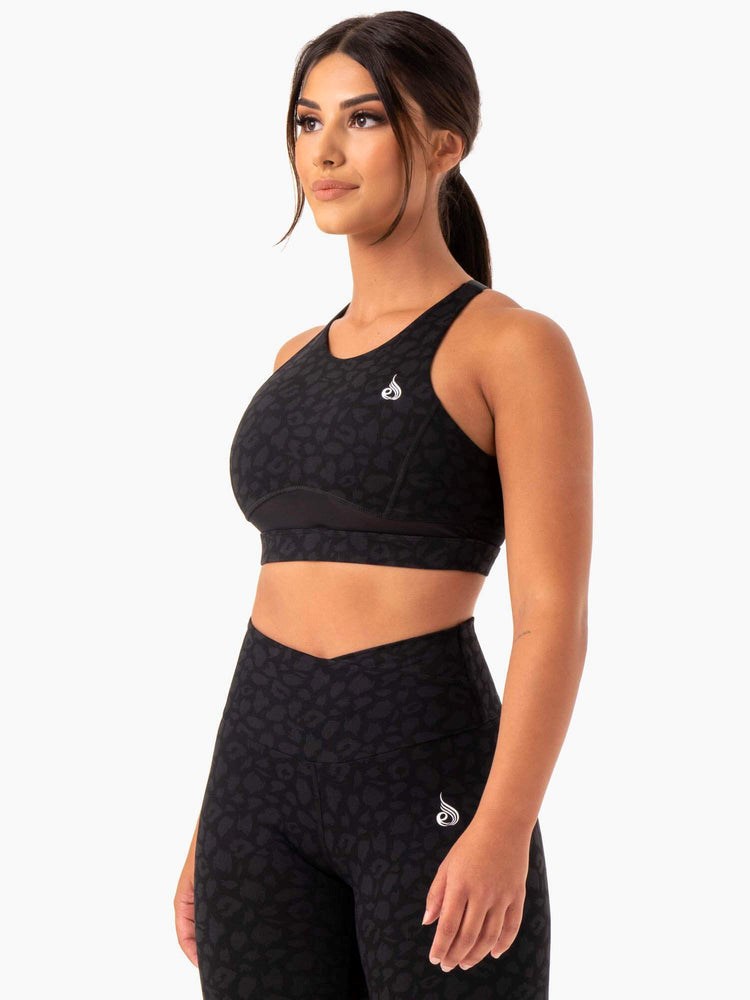 Ryderwear Amazon Mesh Sports Bra Černé Leopard | GQLX-58210