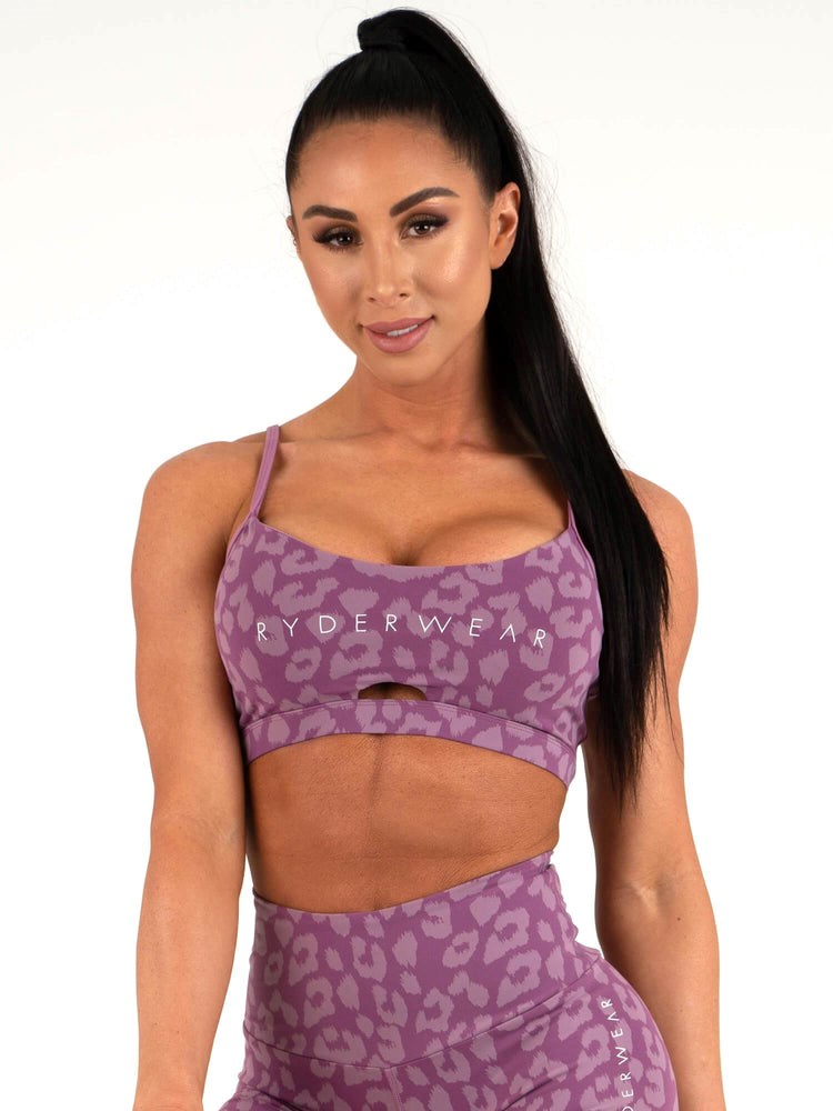 Ryderwear Animal Sports Bra Leopard Fialové | NYIJ-37918