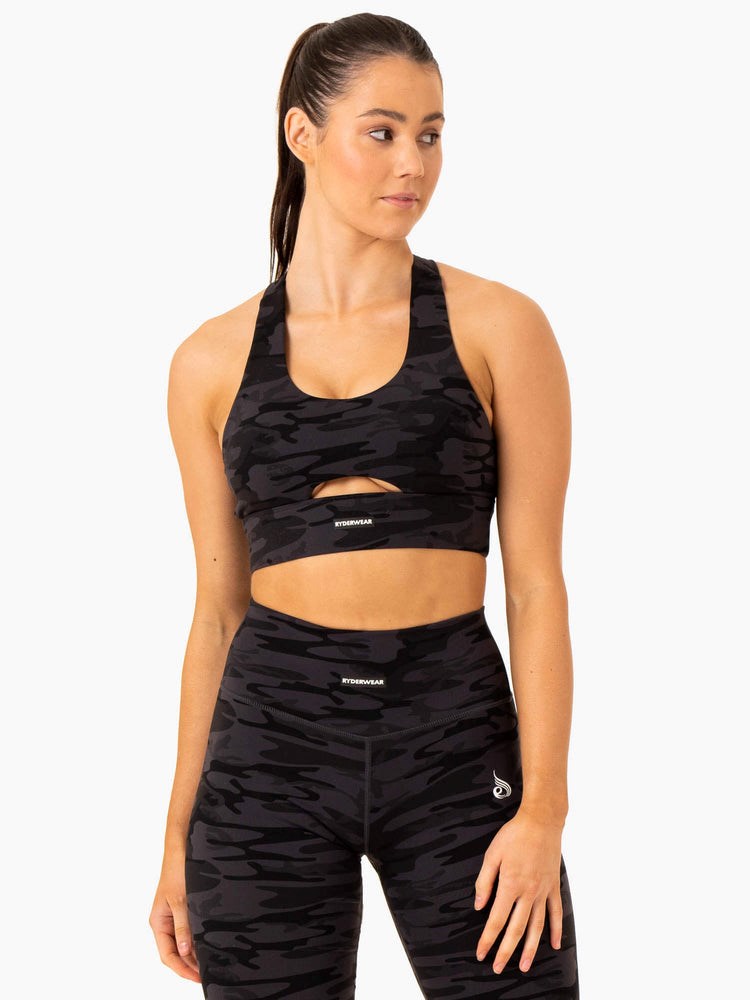 Ryderwear Base Racer Back Sports Bra Černé Maskáčové | YJOM-05387