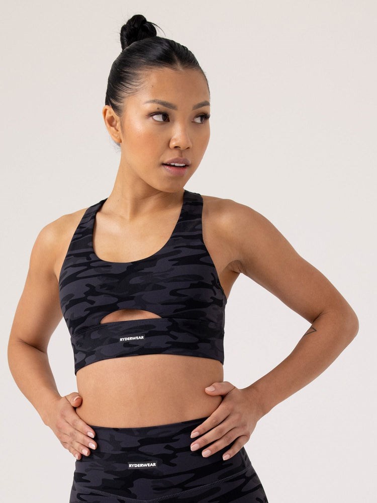 Ryderwear Base Racer Back Sports Bra Černé Maskáčové | YJOM-05387