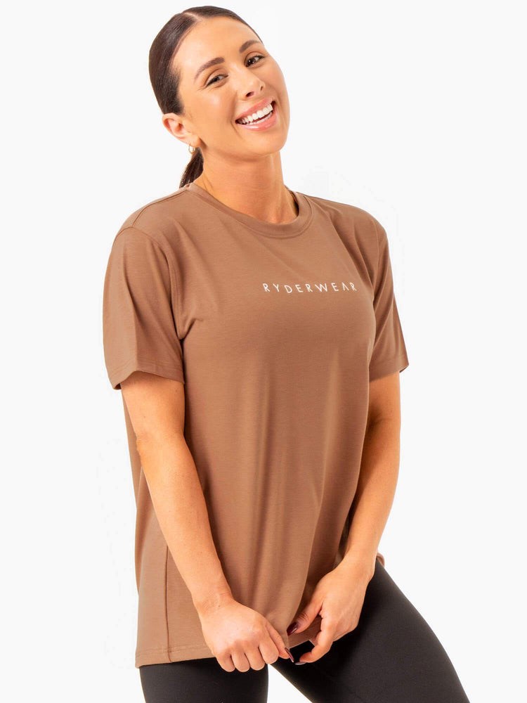 Ryderwear Boyfriend Longline T-Shirt Mocha | ODLZ-05293