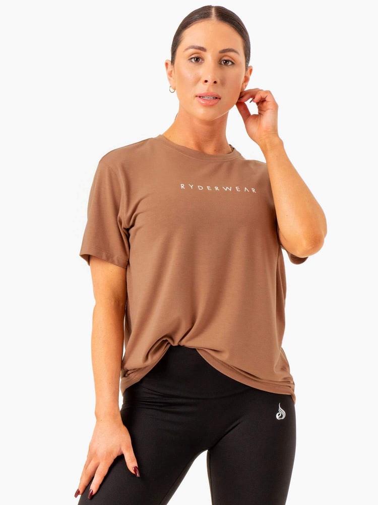 Ryderwear Boyfriend Longline T-Shirt Mocha | ODLZ-05293