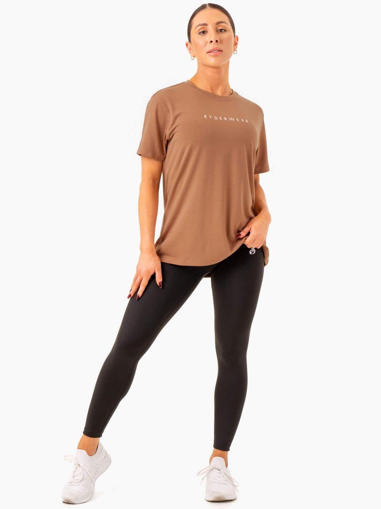 Ryderwear Boyfriend Longline T-Shirt Mocha | ODLZ-05293