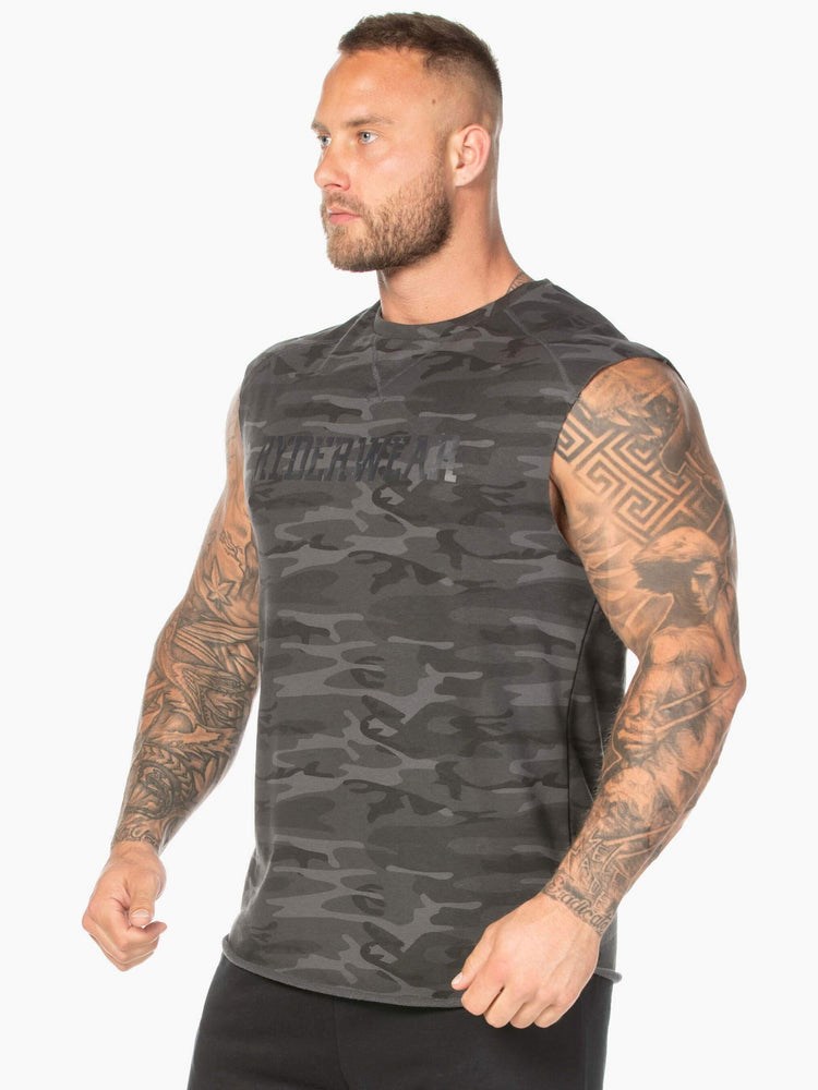 Ryderwear Camo Fleece Tank Černé Maskáčové | VUMB-57486