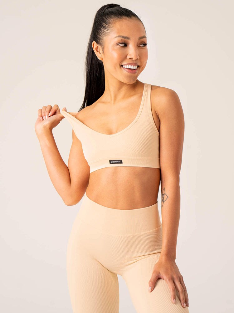 Ryderwear Circuit Rib Seamless Sports Bra Peach Sorbet | DOUP-14760