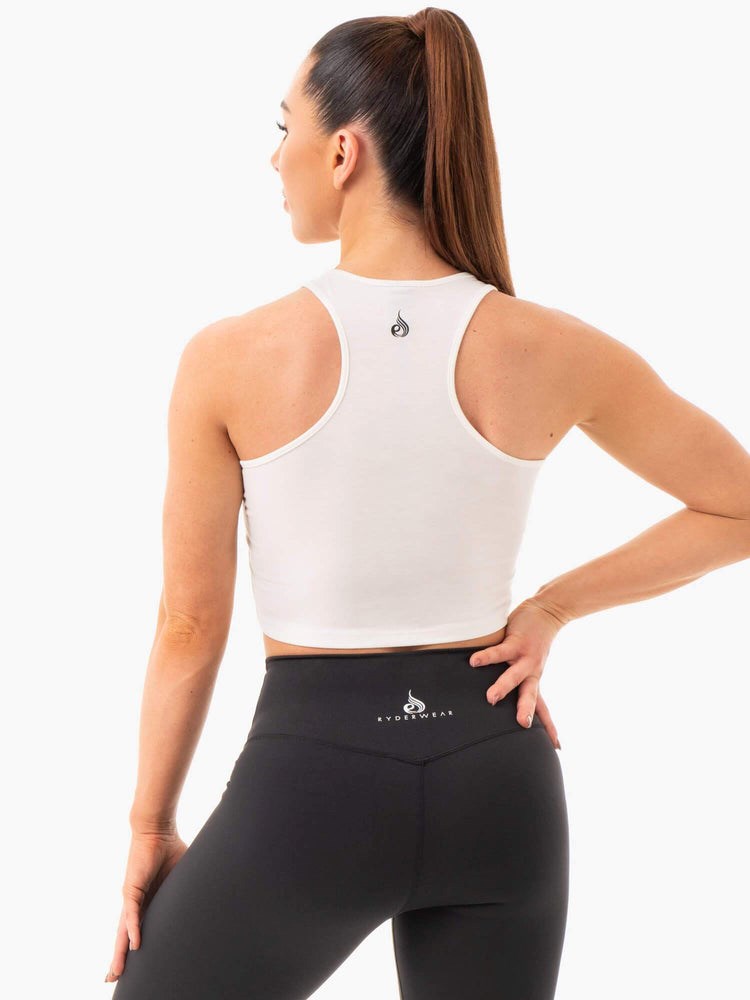 Ryderwear Cropped Racer Back Tank Bílé | FMEI-65810