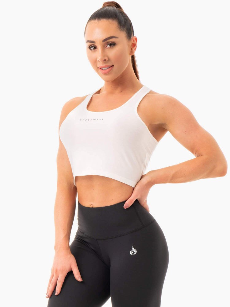 Ryderwear Cropped Racer Back Tank Bílé | FMEI-65810