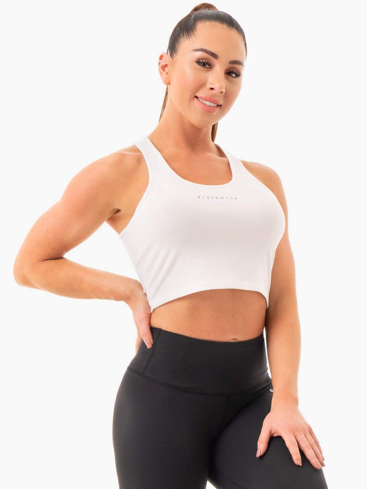 Ryderwear Cropped Racer Back Tank Bílé | FMEI-65810