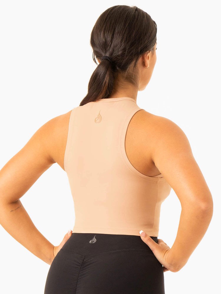 Ryderwear Embody Zip Up Crop Tan | XCTA-95203