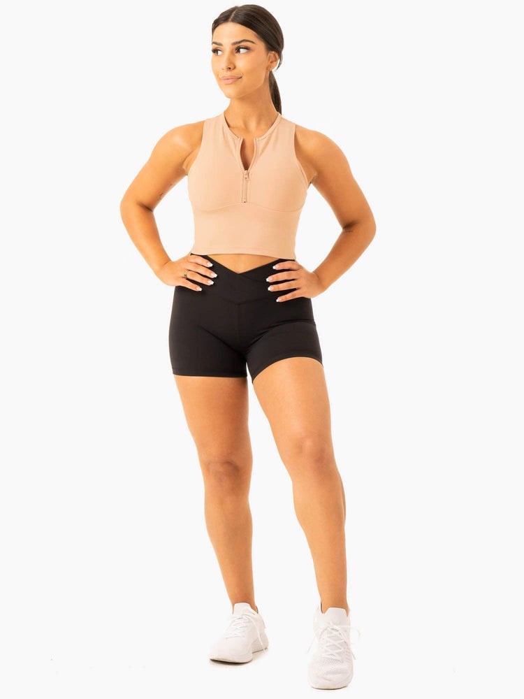 Ryderwear Embody Zip Up Crop Tan | XCTA-95203