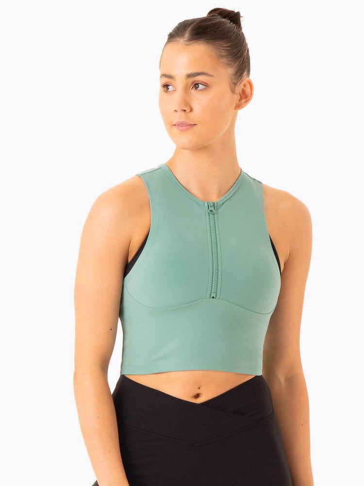 Ryderwear Embody Zip Up Crop Zelene | TQBL-71280