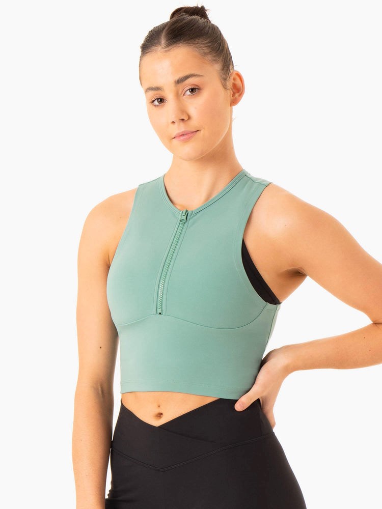 Ryderwear Embody Zip Up Crop Zelene | TQBL-71280