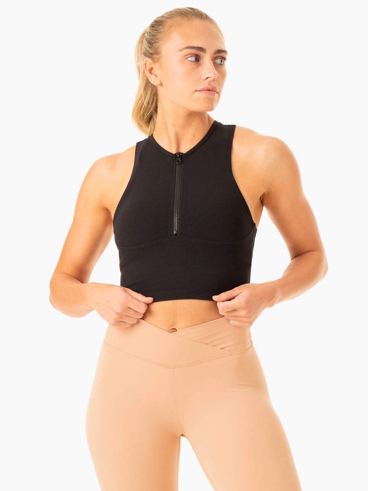 Ryderwear Embody Zip Up Crop Černé | ZOSY-83902