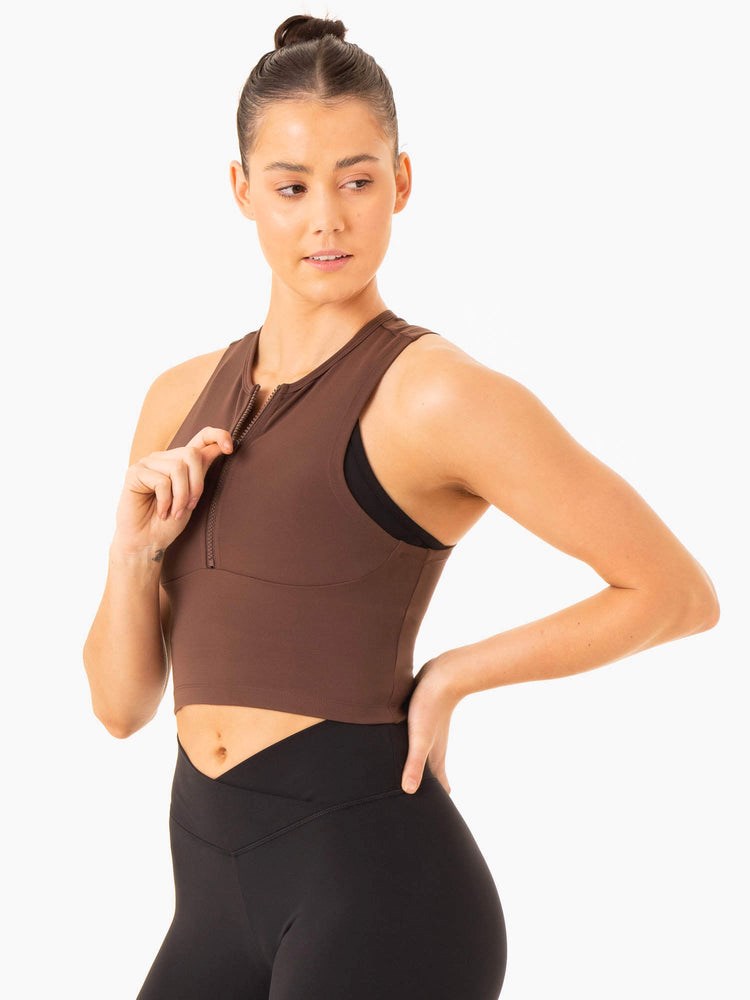 Ryderwear Embody Zip Up Crop Čokolády | UEVZ-17352