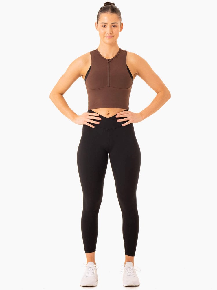 Ryderwear Embody Zip Up Crop Čokolády | UEVZ-17352