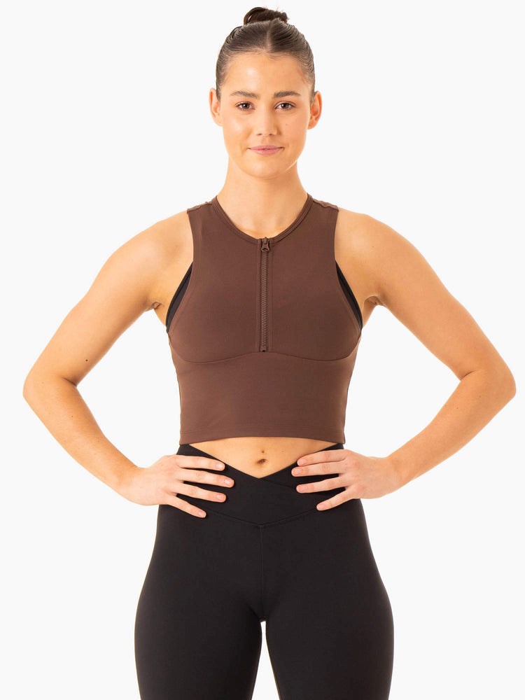 Ryderwear Embody Zip Up Crop Čokolády | UEVZ-17352