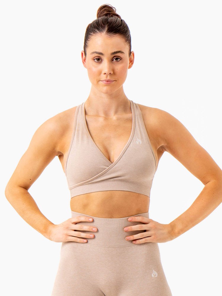 Ryderwear Essential Seamless Cross Over Sports Bra Sand Marl | LWDF-40821