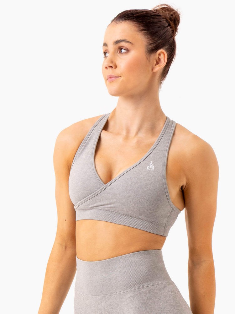 Ryderwear Essential Seamless Cross Over Sports Bra Světle Šedé | SKGX-51462