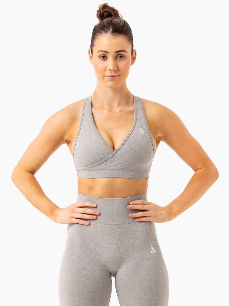 Ryderwear Essential Seamless Cross Over Sports Bra Světle Šedé | SKGX-51462