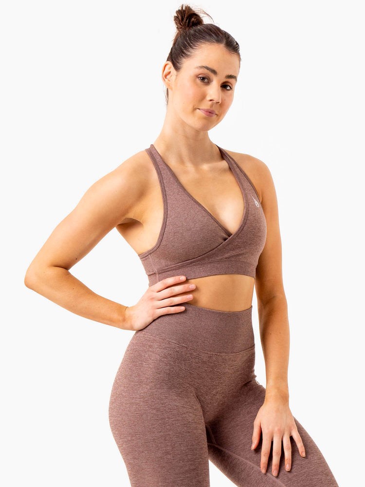 Ryderwear Essential Seamless Cross Over Sports Bra Čokolády | WICV-03872