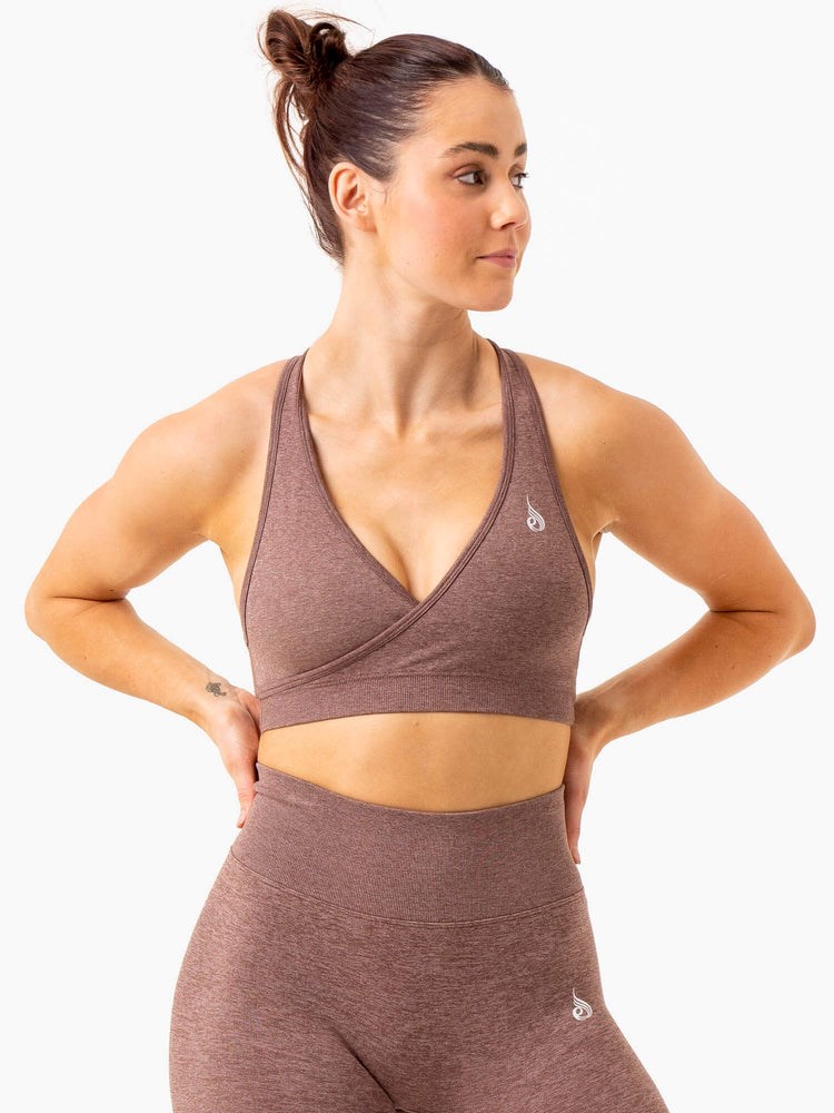 Ryderwear Essential Seamless Cross Over Sports Bra Čokolády | WICV-03872