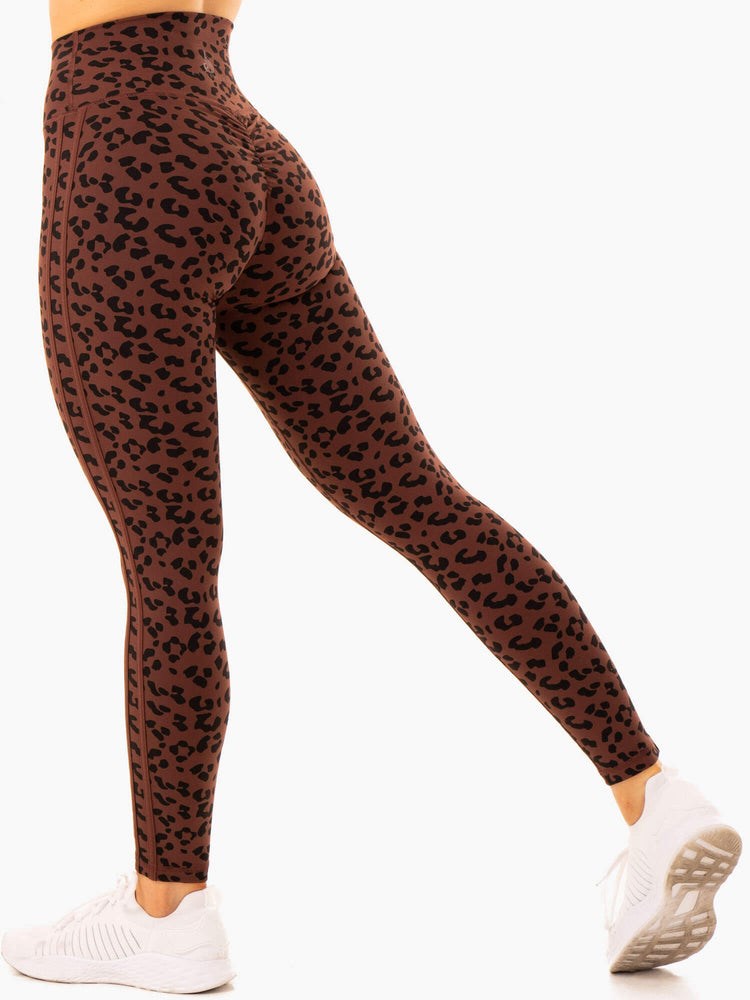 Ryderwear Evolution High Waisted Scrunch Leggings Čokolády Leopard | FTJQ-96014