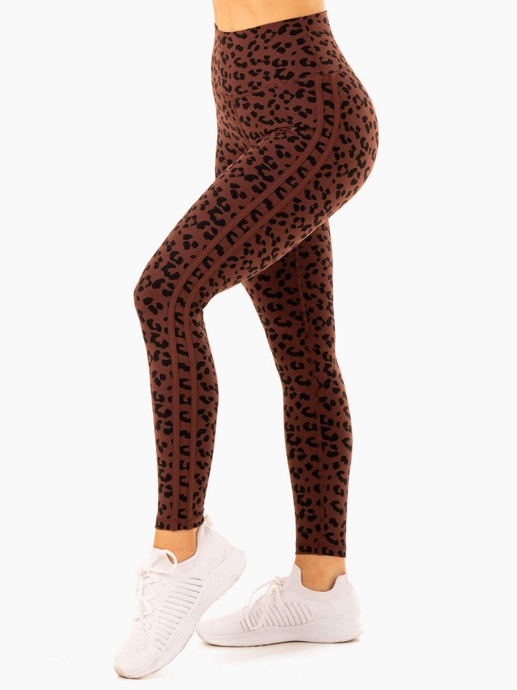 Ryderwear Evolution High Waisted Scrunch Leggings Čokolády Leopard | FTJQ-96014